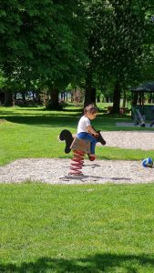 Kavarna z igrali za otroke v Murski Soboti.Gugalni konjiček, park, gugalnica "tehtnica". 